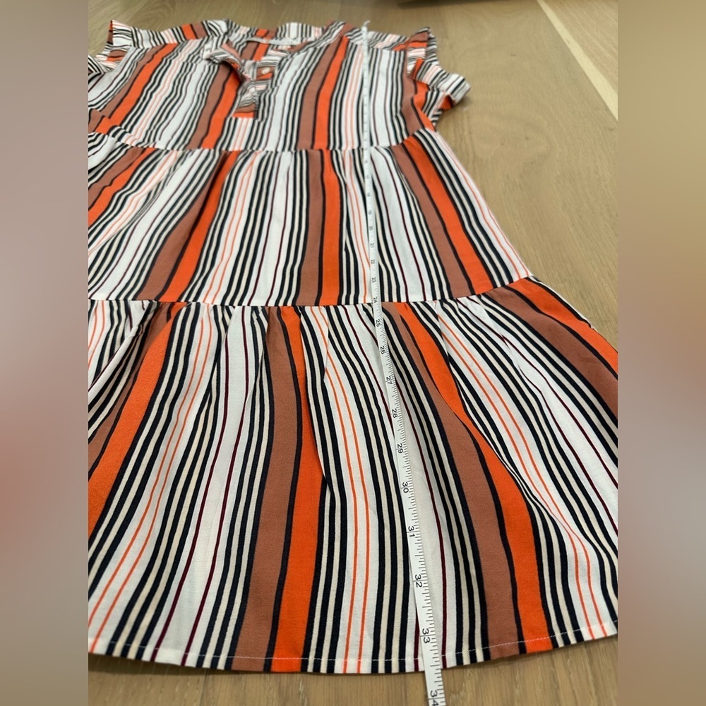 Marie Oliver Lachlan Silk Cotton Tiered Mini Dress Rust Orange Stripe Short - Picture 10 of 10